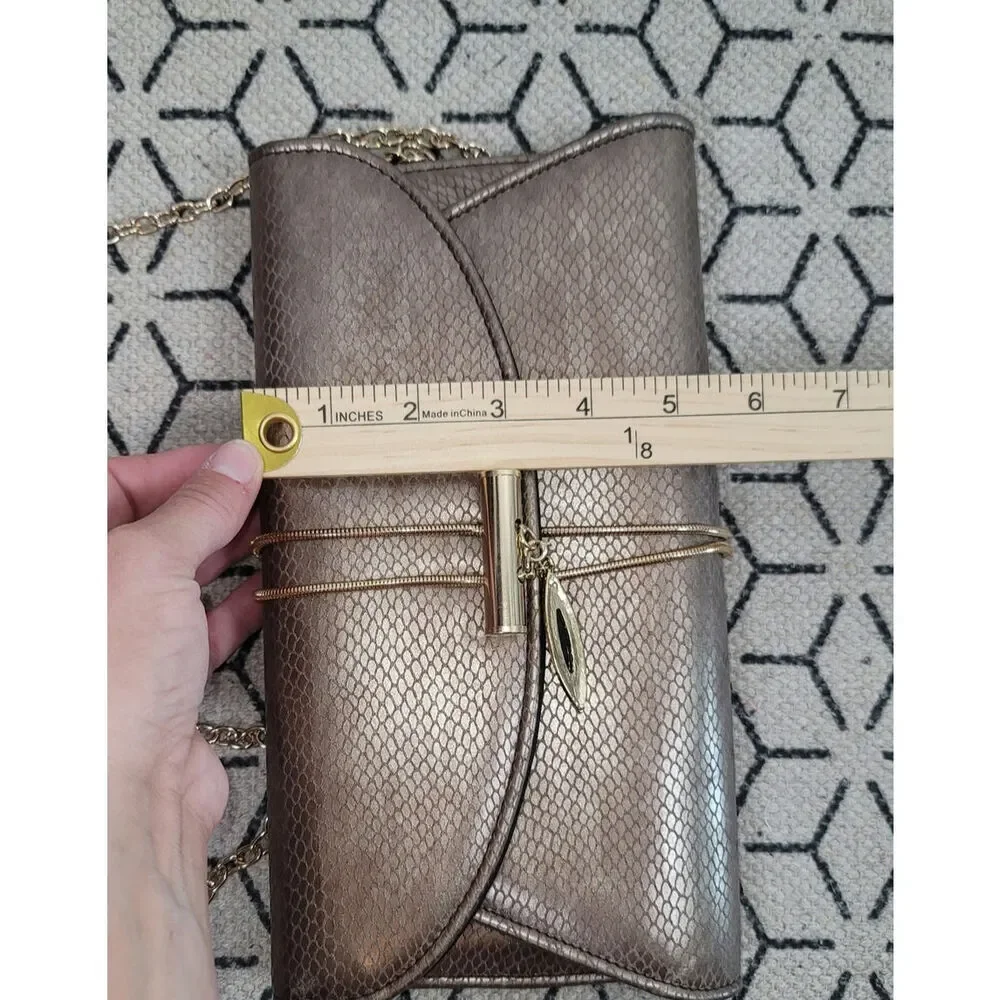 KATE LANDRY BRONZE CLUTCH W SHOULDER CHAIN
